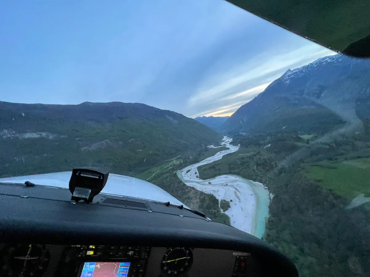 Cockpit view over European scenery